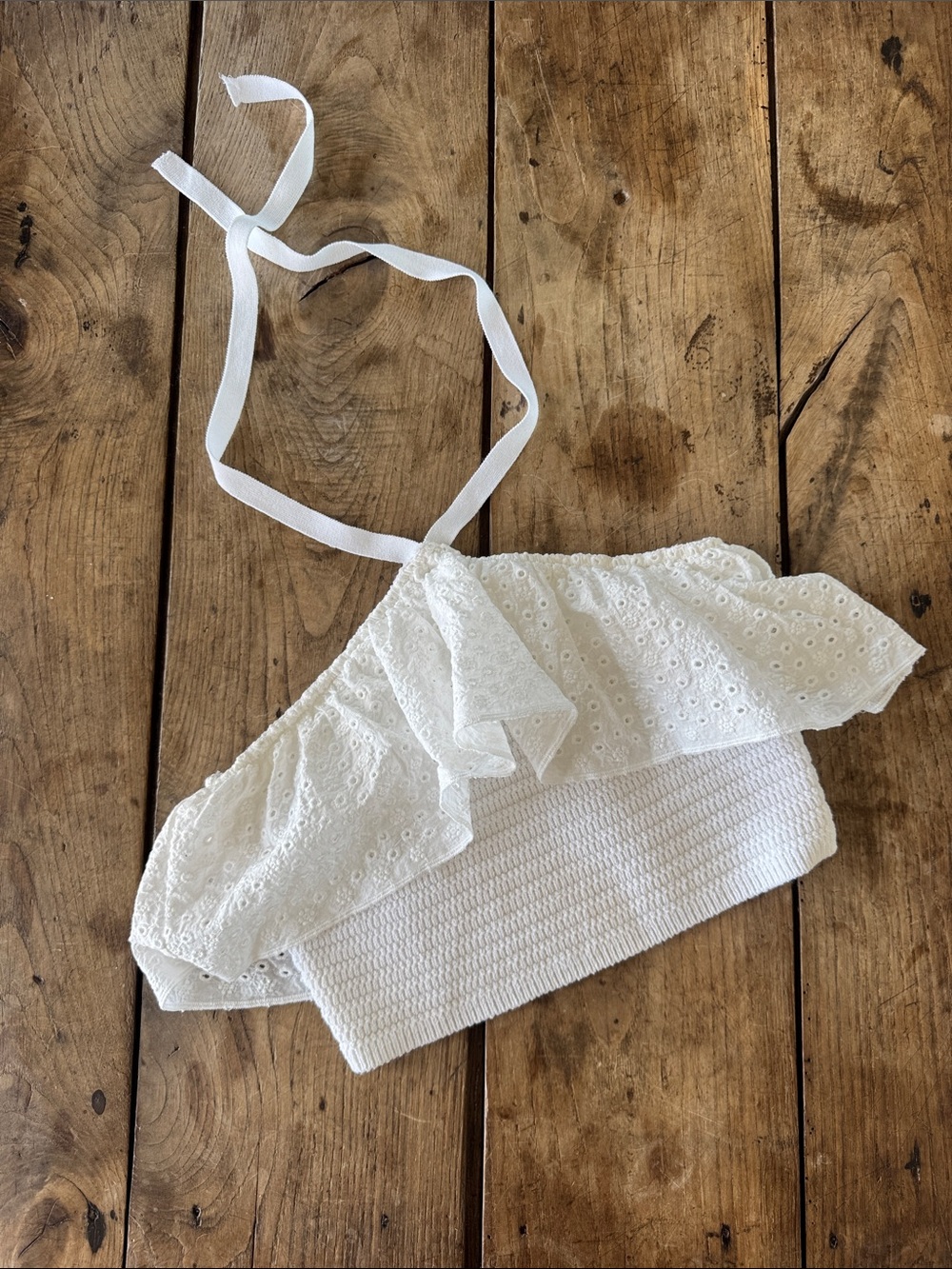Zara White Eyelet One-Shoulder Halter Crop Top